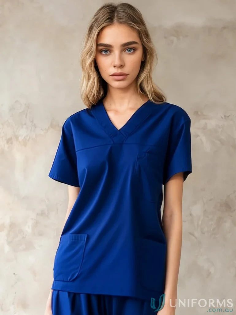 Blue Medi8 Unisex Scrub Top designed to stay comfortable and reduce stress points
