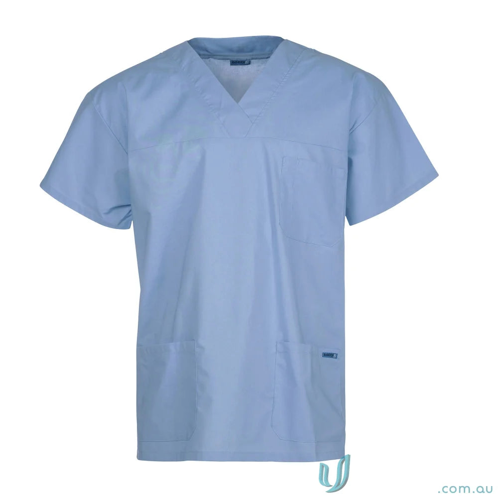 Light blue Medi8 Unisex Scrub Top designed to stay comfortable and reduce stress points