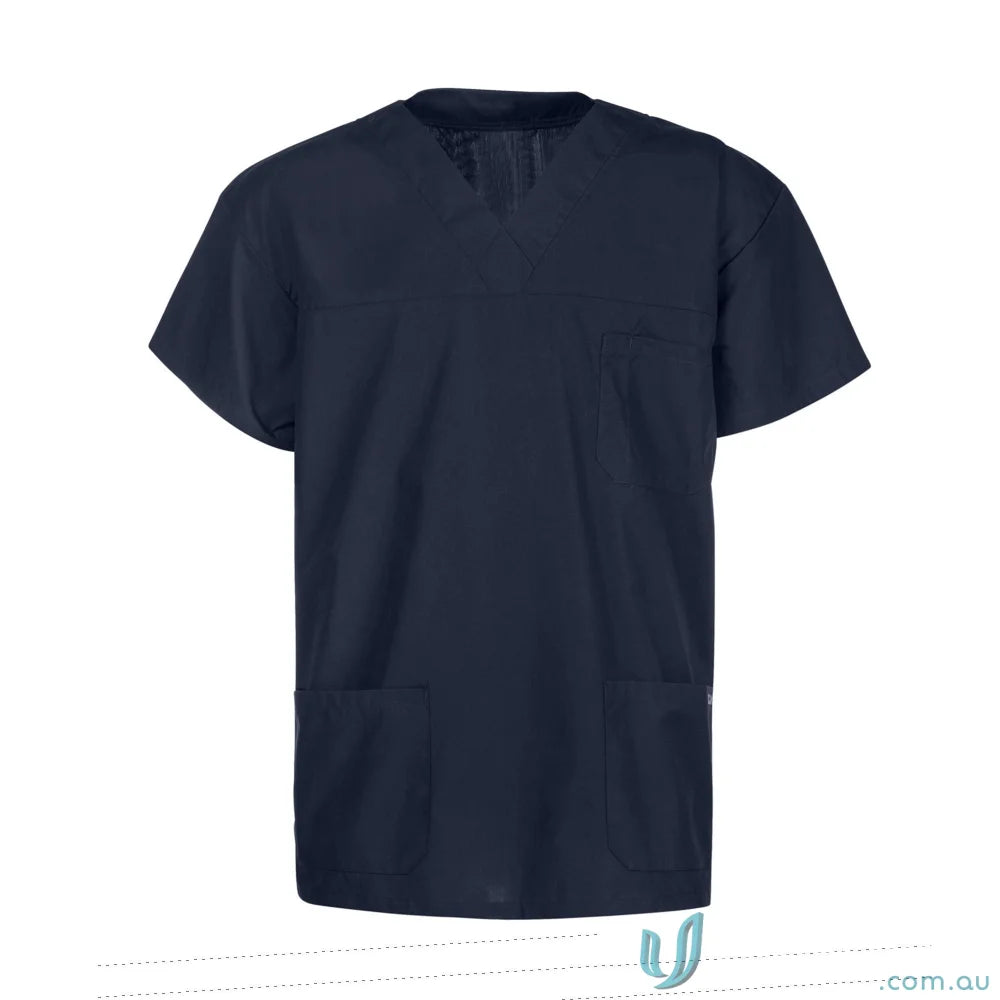 Medi8 Unisex Navy Blue Scrub Top stays comfortable by avoiding stress points for all-day wear