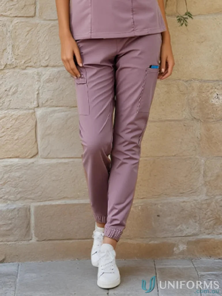 Medi8 Unisex Stretch Jogger Pants with Concealed Elastic Hem in Mauve color