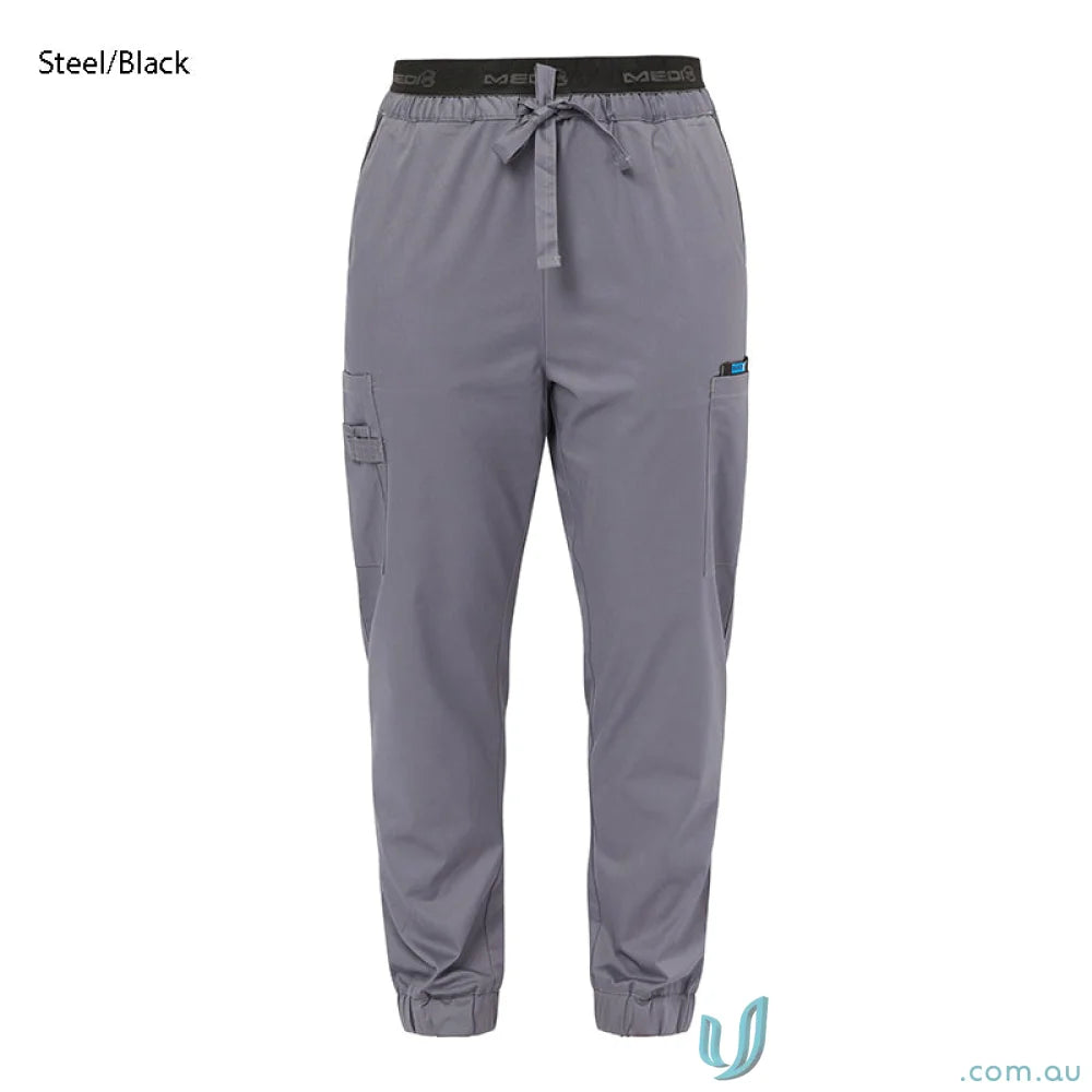 Steel-gray medi8 unisex stretch jogger pant with concealed elastic hem for a comfy fit