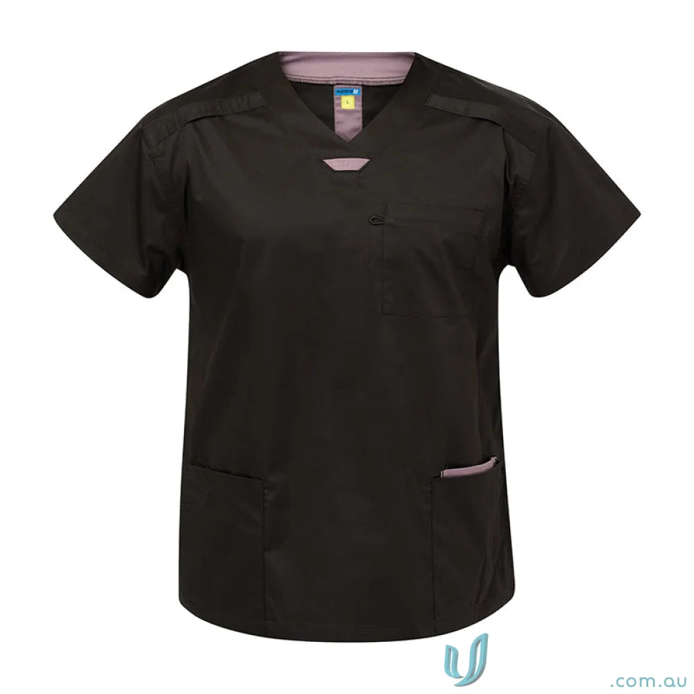 Black v-neck scrub top from Medi8 Unisex Stretch Scrub Top for healthcare professionals