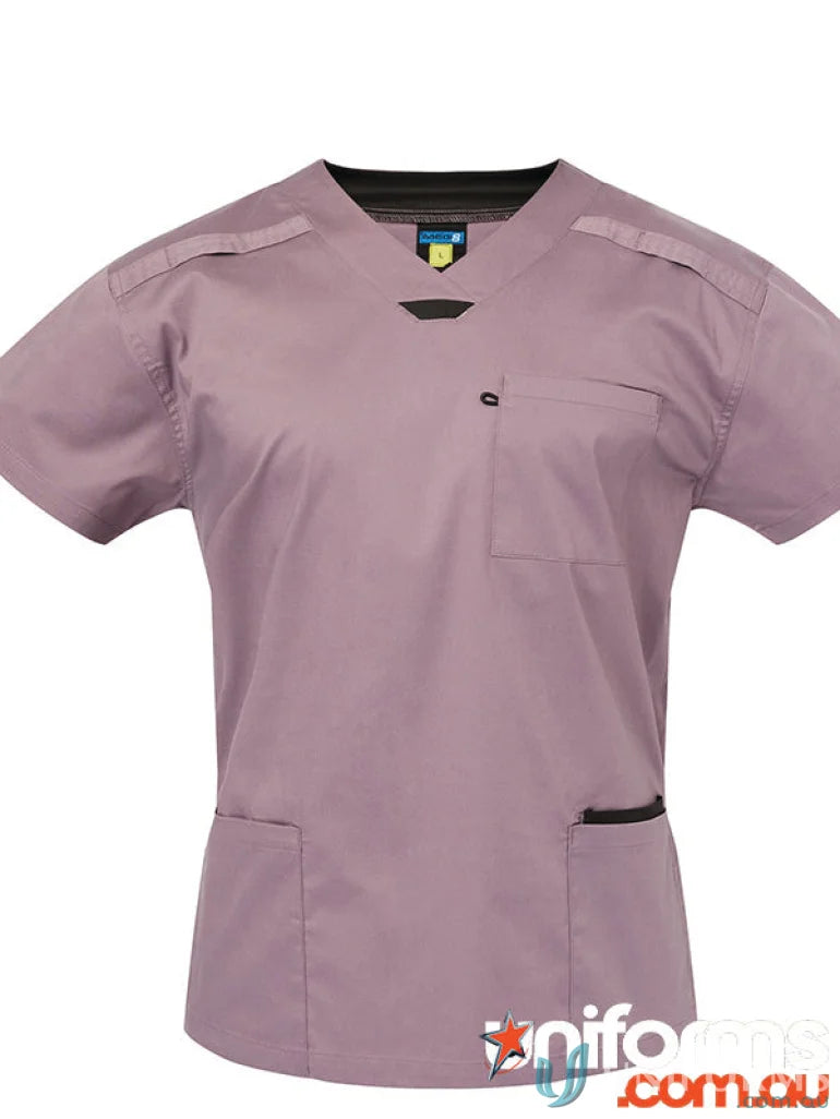 Mauve V-neck scrub top from Medi8 Unisex Stretch Scrub Top for healthcare pros