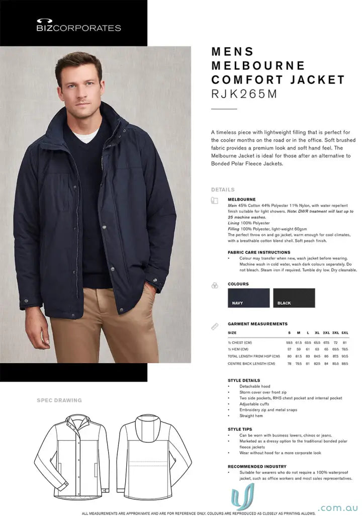 Melbourne Comfort Jacket from Biz Collection, perfect for light showers and cool days