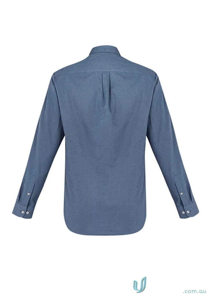 Blue Memphis LS Shirt with modern button-down collar in pre-shrunk oxford weave