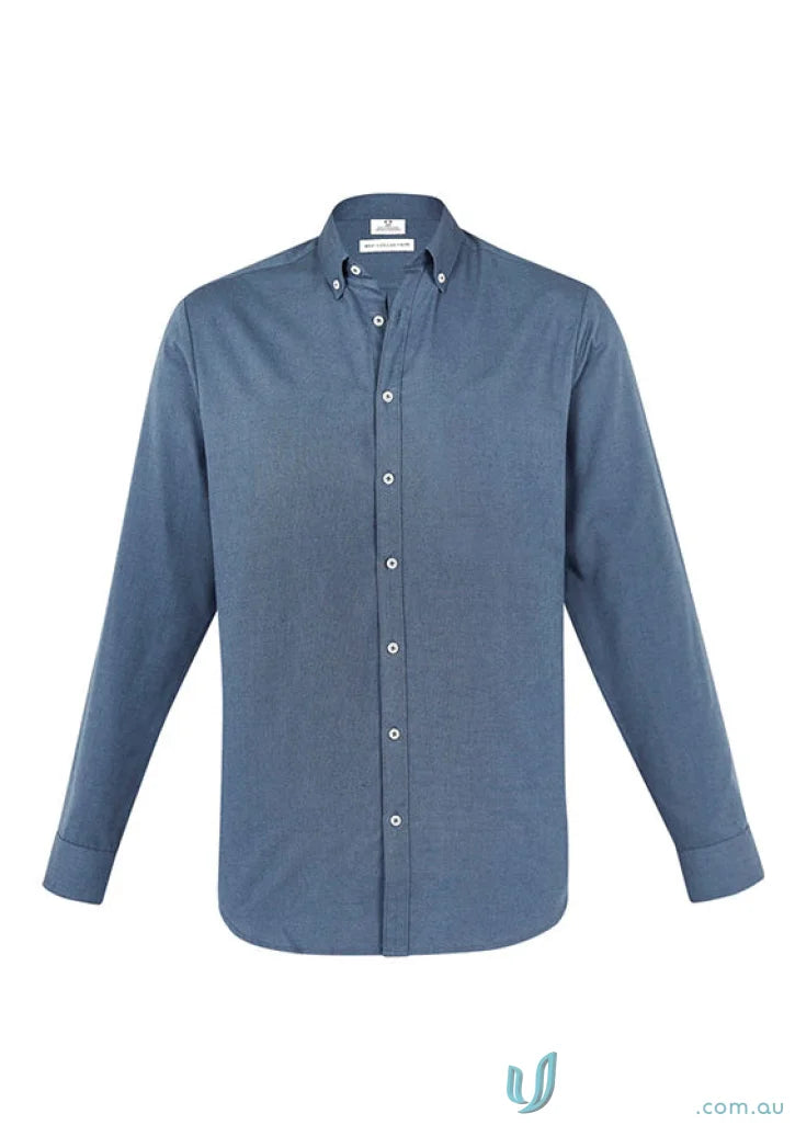 Blue Memphis LS Shirt with modern button-down collar in pre-shrunk oxford weave