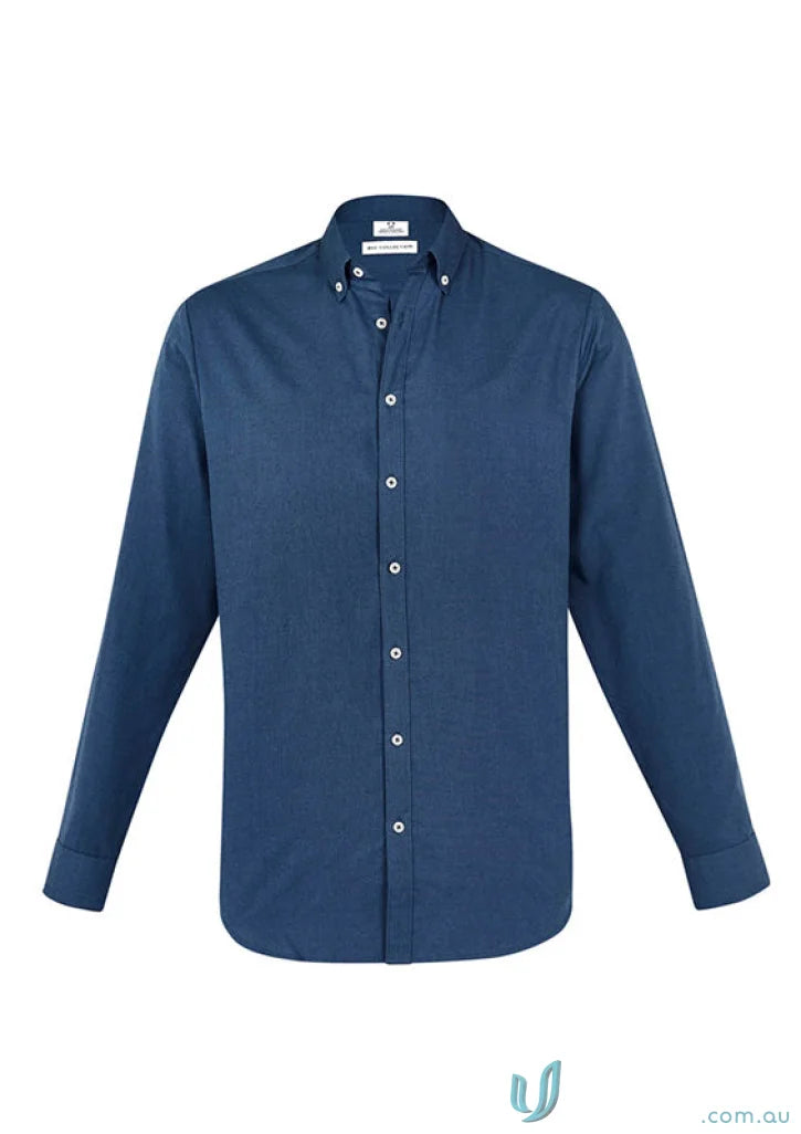 Blue Memphis LS Shirt with modern button-down collar in pre-shrunk oxford weave