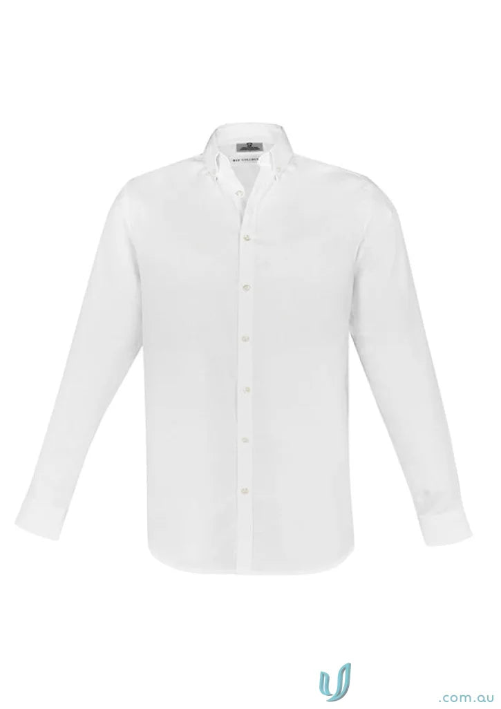 White Memphis LS Shirt with modern button-down collar in pre-shrunk oxford weave