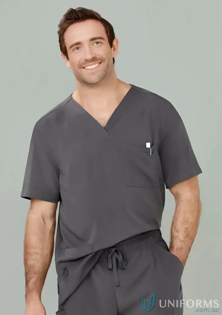 Gray medical scrubs Mens Avery V-Neck Scrub Top CST945MS Biz Care Men’s style