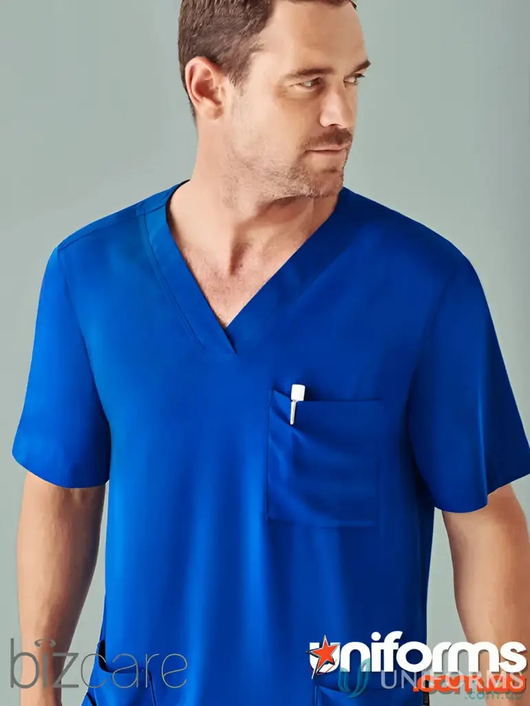 Blue men’s Avery V-Neck Scrub Top CST945MS from Biz Care Men’s collection