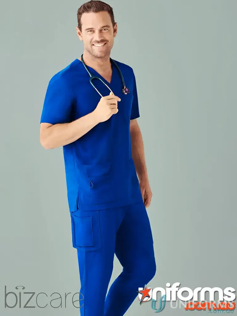 Blue Mens Avery V-Neck Scrub Top with Stethoscope for Biz Care Men’s CST945MS