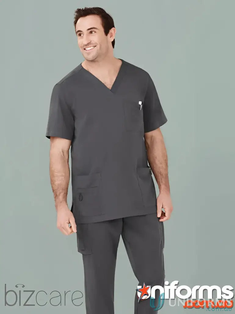Gray medical scrubs Mens Avery V-Neck Scrub Top CST945MS for Biz Care Men’s style