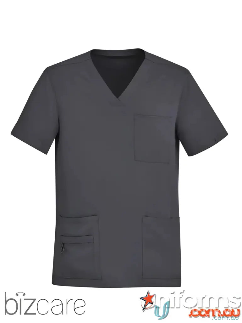 Gray Avery V-Neck Scrub Top with Pockets for Biz Care Men’s CST945MS