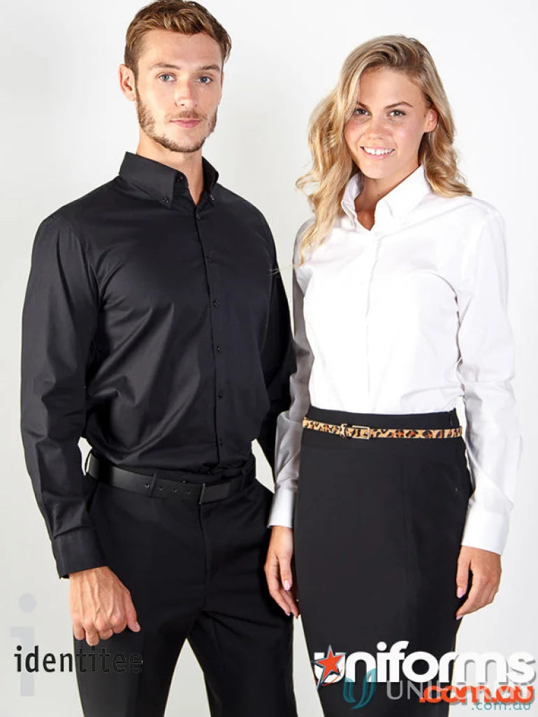 Two guys wearing Mens Baxter LS Shirt made from cotton-rich blend casual uniform tops