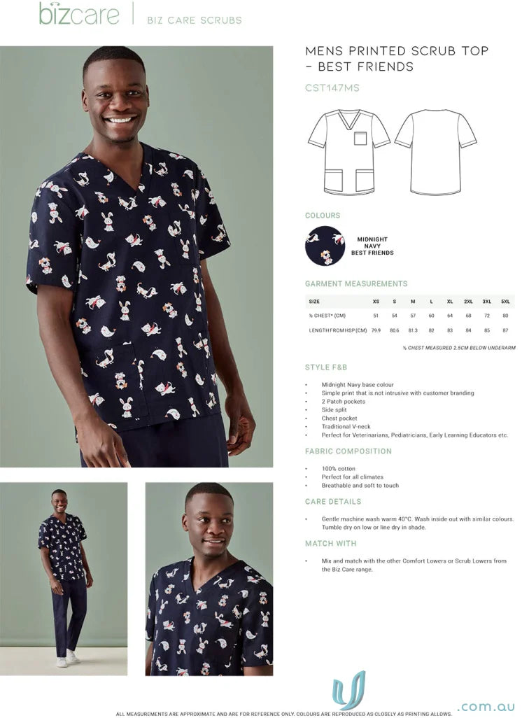 Men’s printed scrub top from Mens Best Friends Scrub Top for early childhood educators