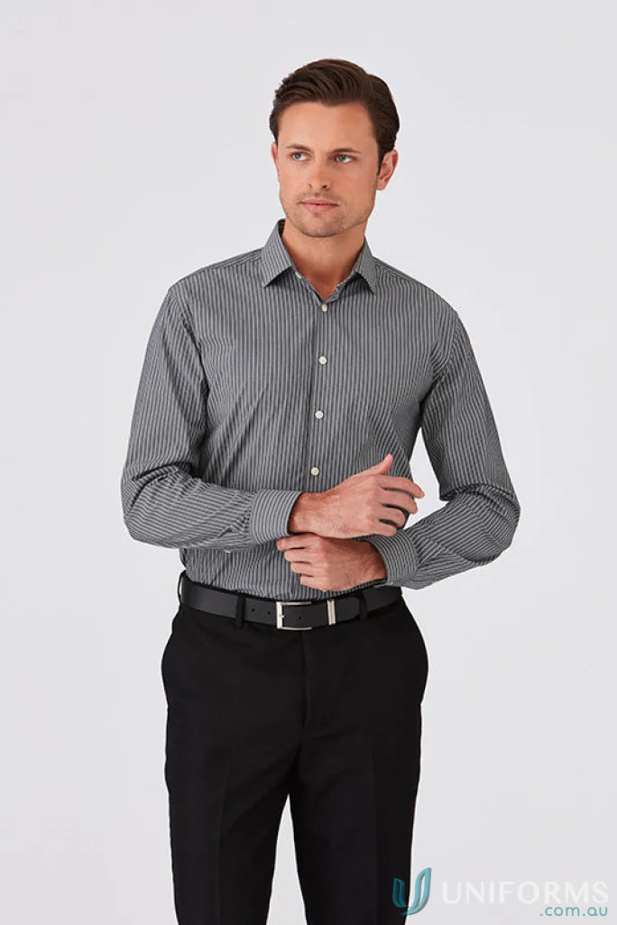 Mens CC Stripe long-sleeved gray and white striped shirt with a perfect fit for movement