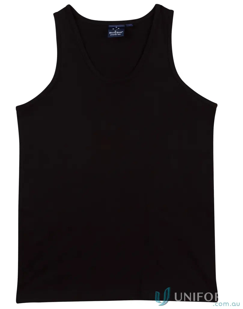 Black tank top from Winning Spirit Mens made of premium cotton singlet and cotton jersey