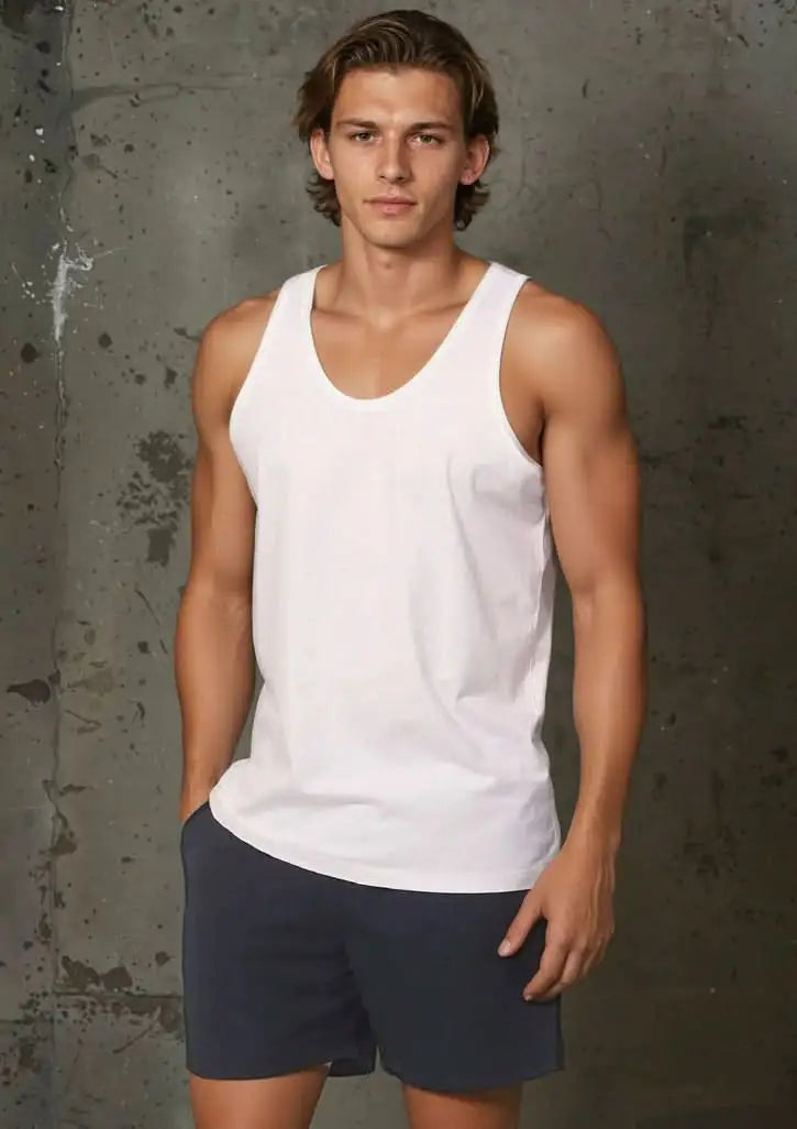 Man in white cotton jersey premium cotton singlet, perfect for winning spirit mens style