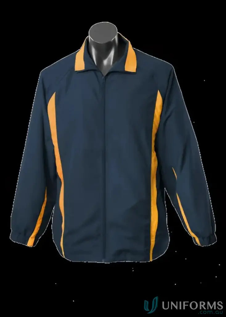 Mens Eureka track jacket in navy and gold, perfect for uniforms or workwear vibe
