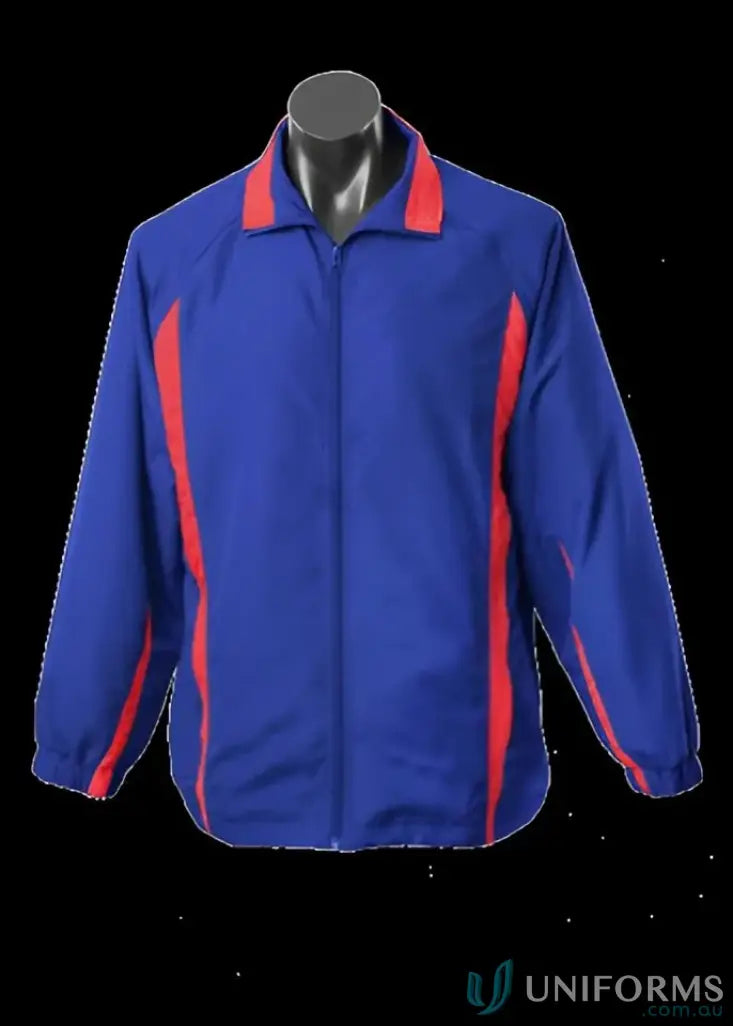 Mens Eureka track jacket in blue and red, great for uniforms and workwear casual style
