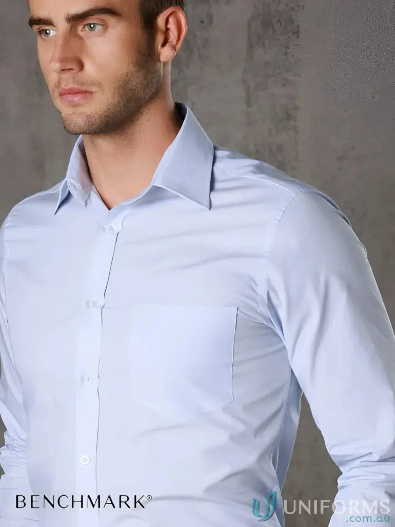 Light blue stripe long sleeve shirt with chest pocket Mens Fine Stripe LS Shirt M7212