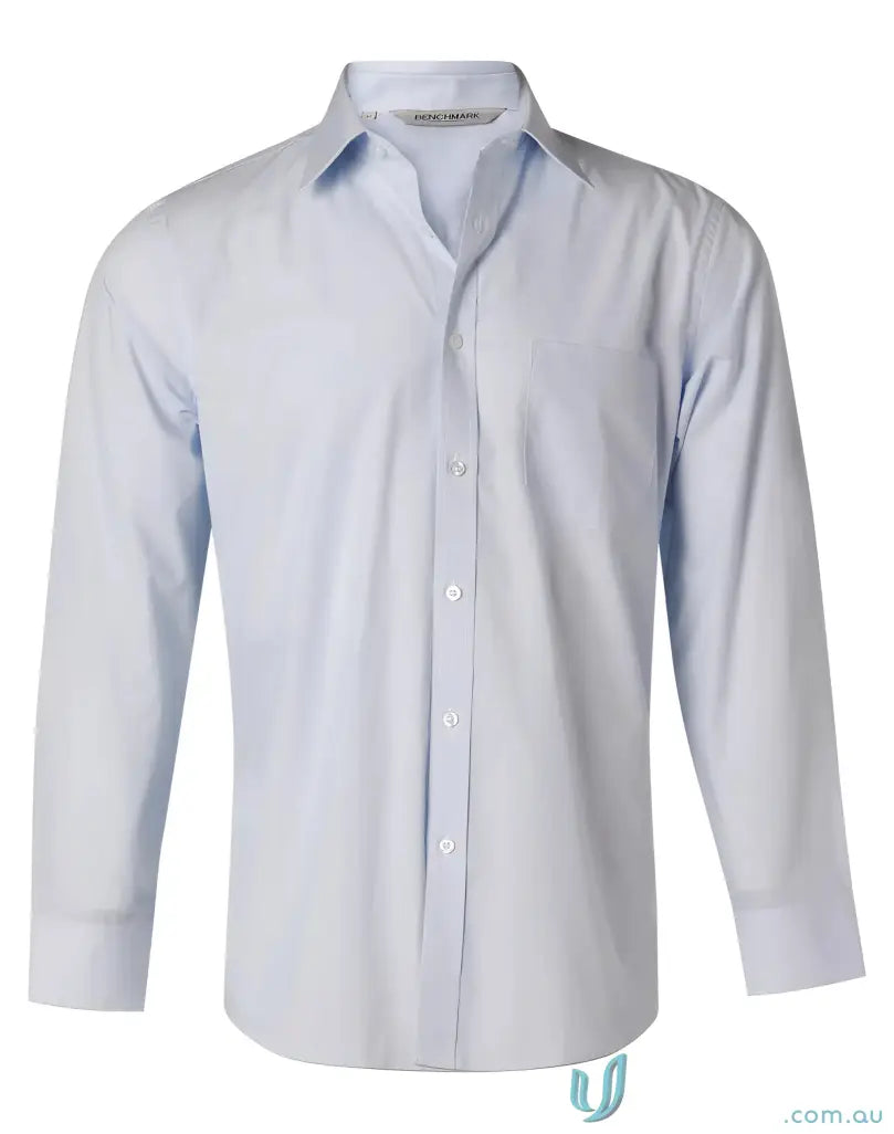 Light blue Mens Fine Stripe LS Shirt with long sleeves, perfect for a stylish look