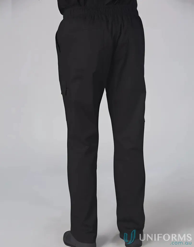 Black mens cargo chef pants with elastic waistband for winning spirit mens style