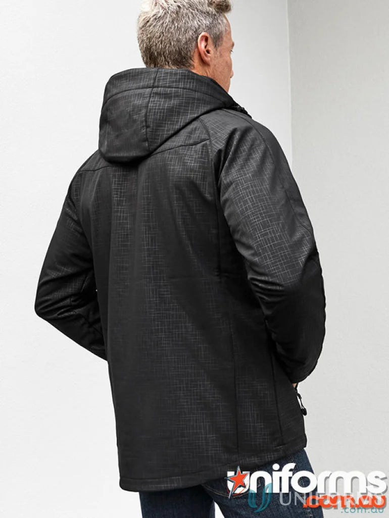 Mens Geo Jacket J135M from Biz Collection Men’s black hooded outdoor jacket with grid pattern