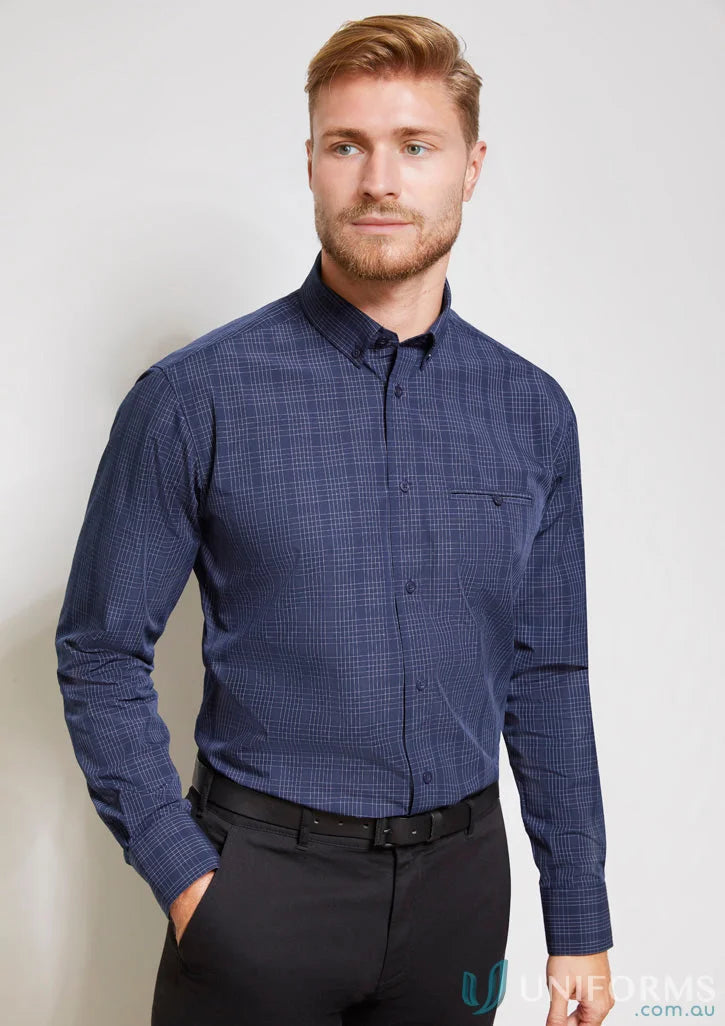 Man in a patterned Harper LS Shirt from Biz Collection Men’s long sleeve shirt collection