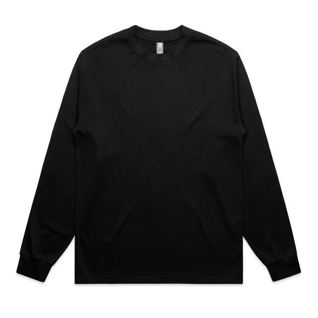 Black long sleeve tee for men with ribbed crew neck and cuffs