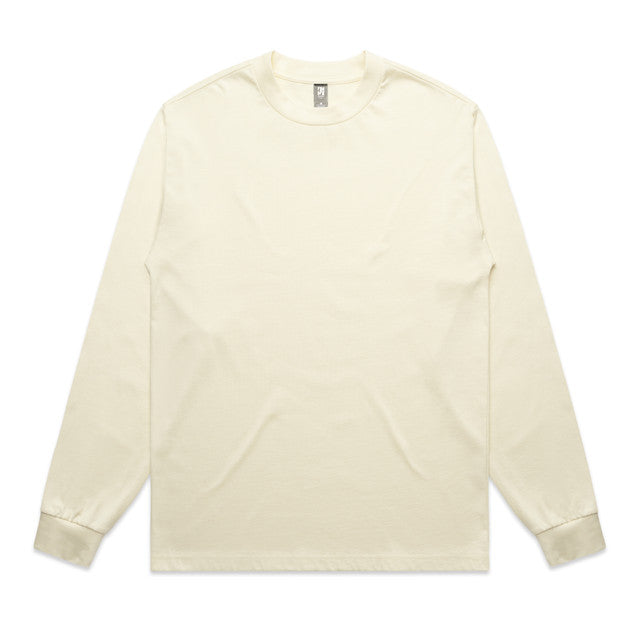 Cream long sleeve tee for men with rolled cuffs and crew neck