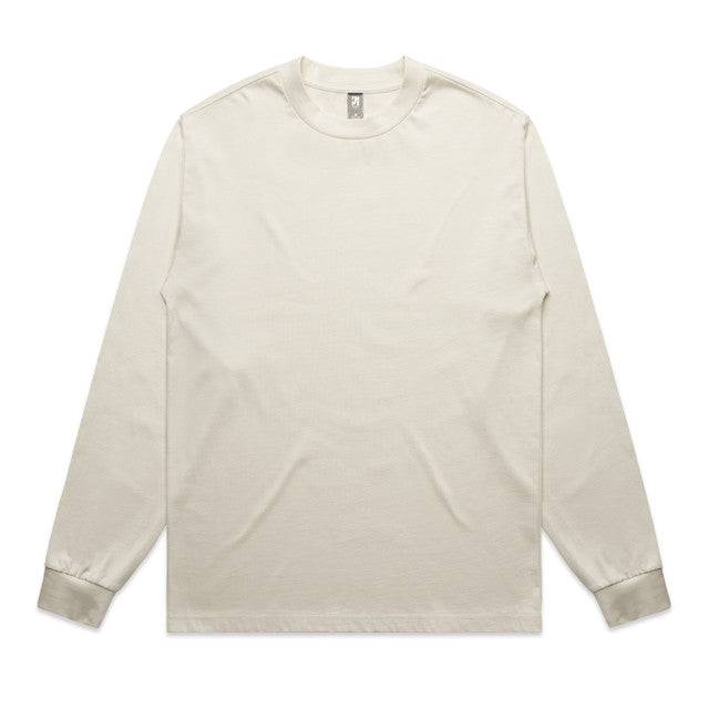 Cream-colored mens heavyweight long sleeve tee with ribbed cuffs
