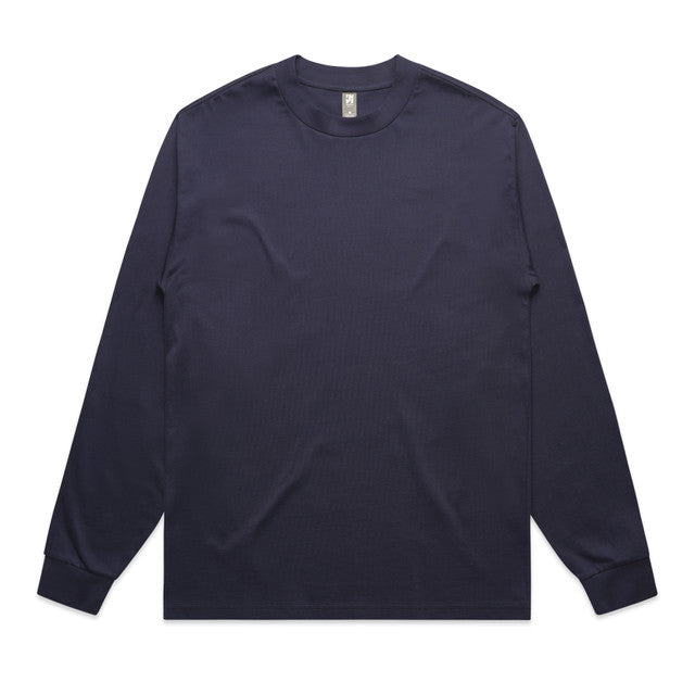 Navy blue mens heavyweight long sleeve tee with crew neck and ribbed cuffs