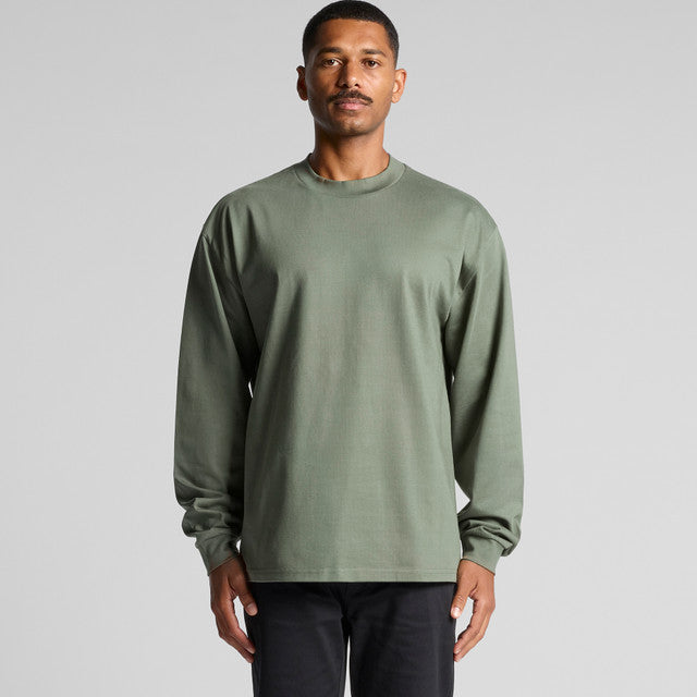 Olive green mens heavyweight long sleeve tee with ribbed cuffs