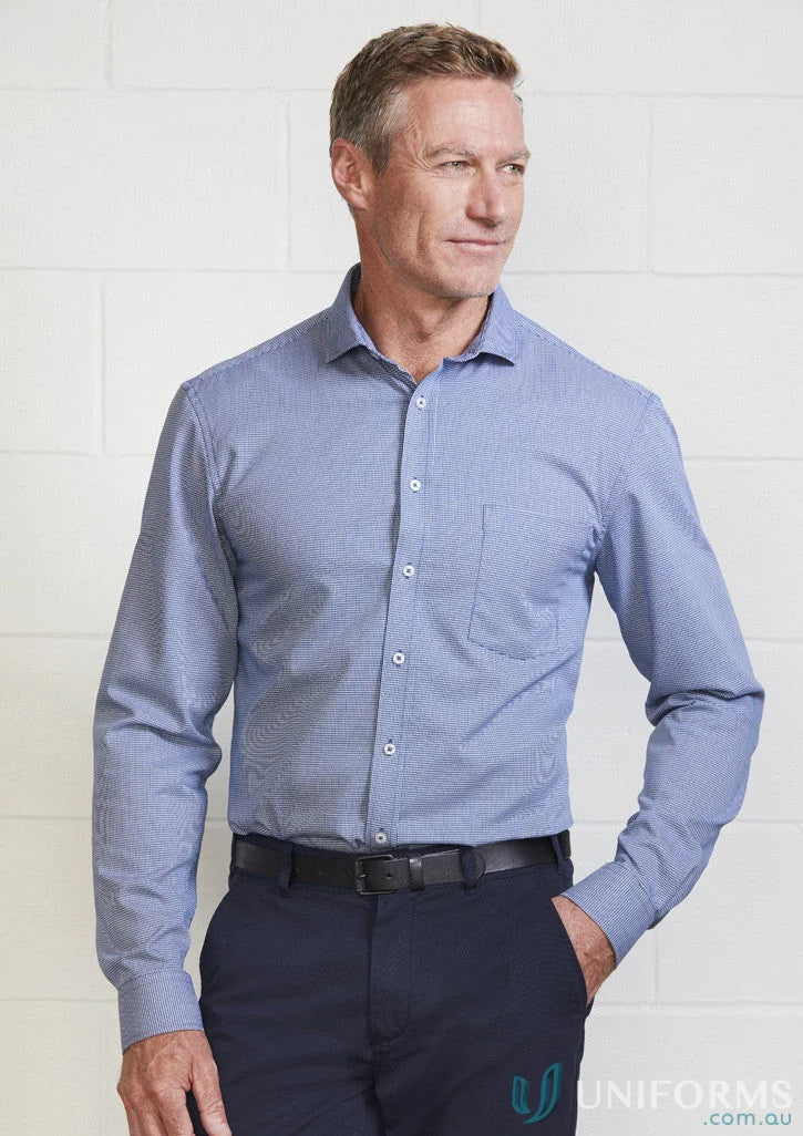 Man in blue patterned Jagger LS Shirt from Biz Collection with easy-care fabric