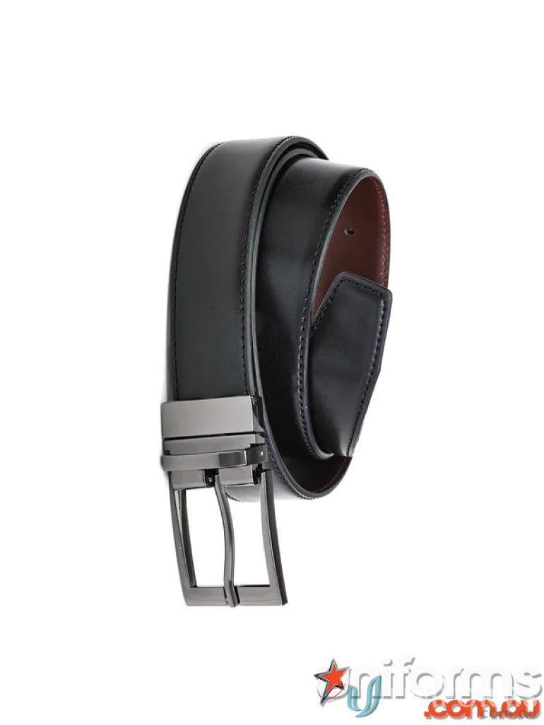 Black leather reversible belt with genuine leather centre for mens leather reversible style