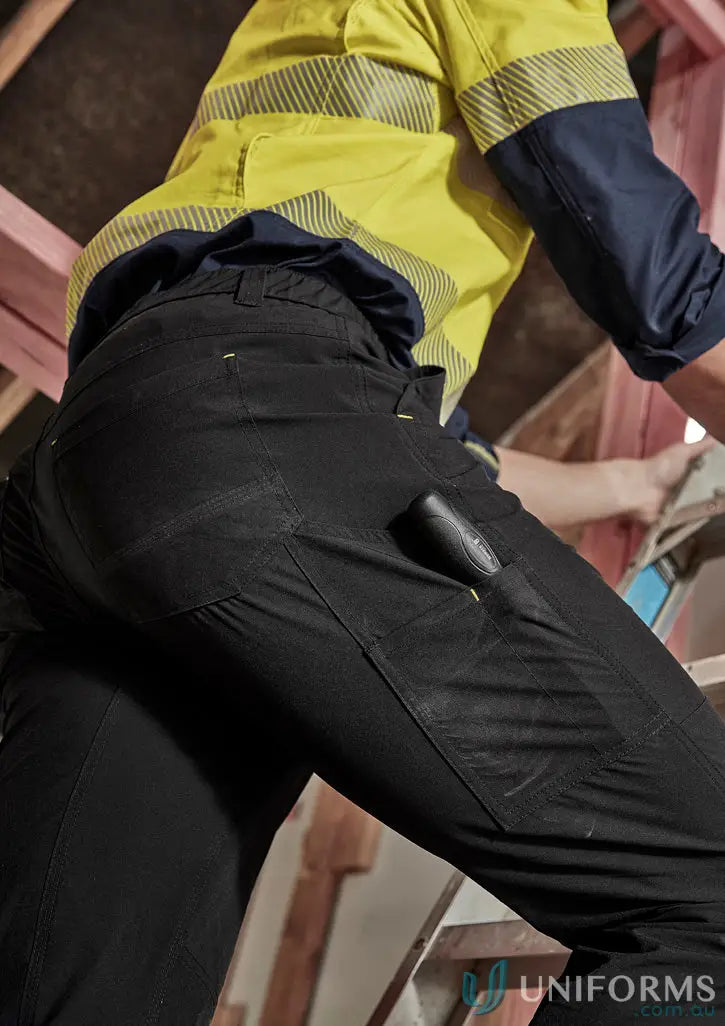 Mens lightweight outdoor pant with black work pants and large cargo pocket for ultimate comfort