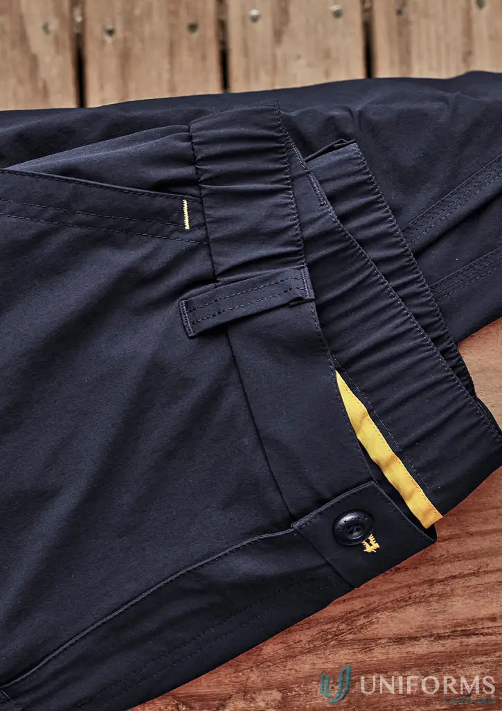Navy blue elastic waist outdoor work pant with large cargo pocket for ultimate comfort