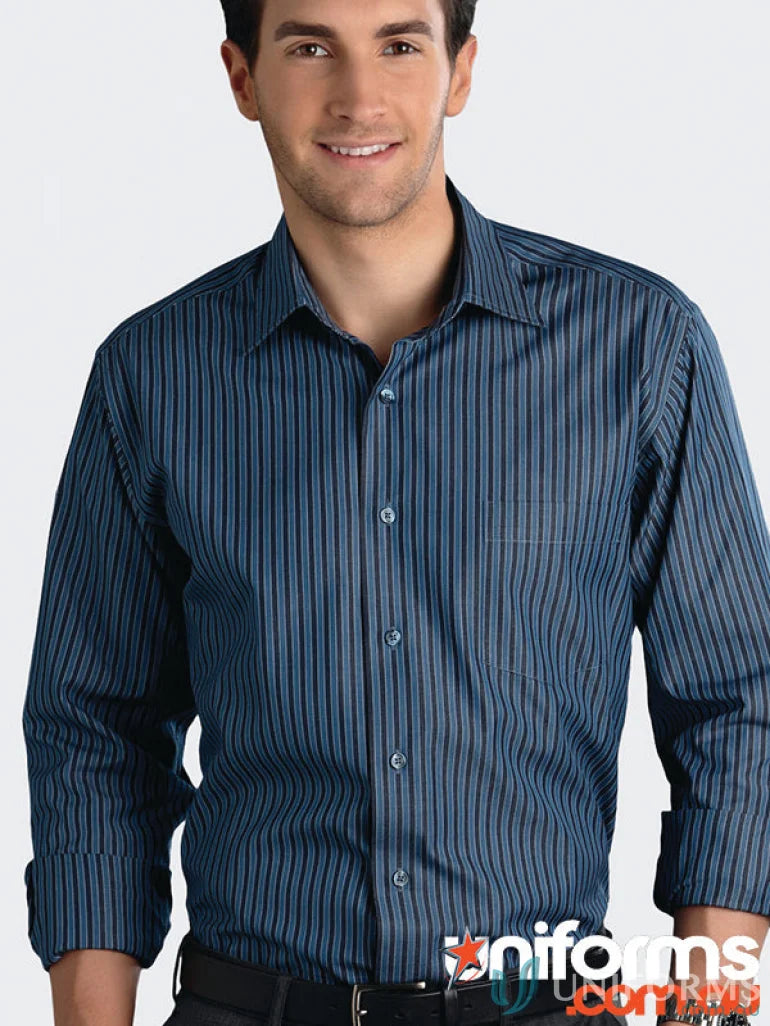 Keval Mens LS Bold Stripe Shirt showing a striped long sleeve shirt for men