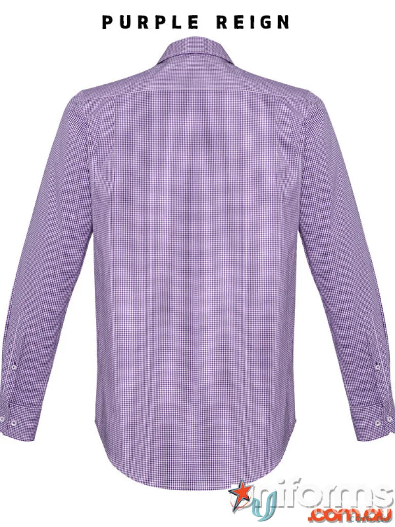 Mens Newport LS Shirt with purple yarn-dyed gingham check in cotton-rich fabric