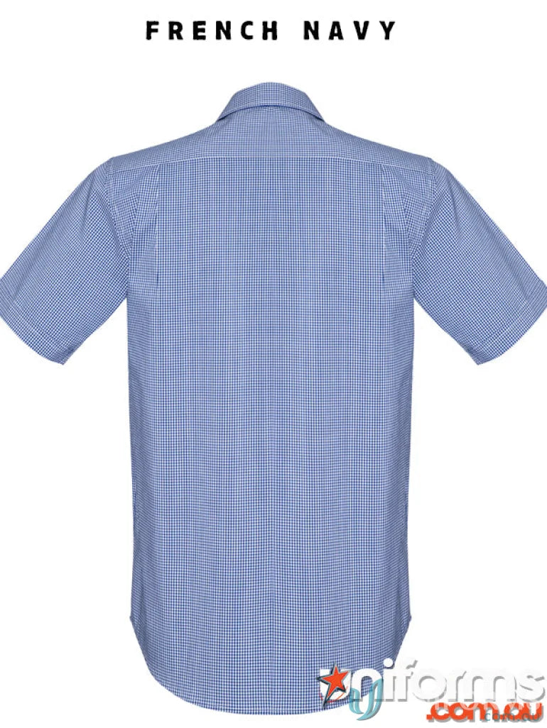 Men’s Newport SS Shirt in blue checkered pattern, gentle machine wash friendly