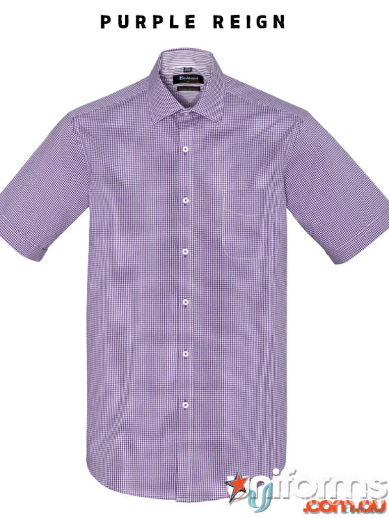 Purple checkered Men’s Newport SS Shirt, gentle machine wash friendly, stylish men’s newport short