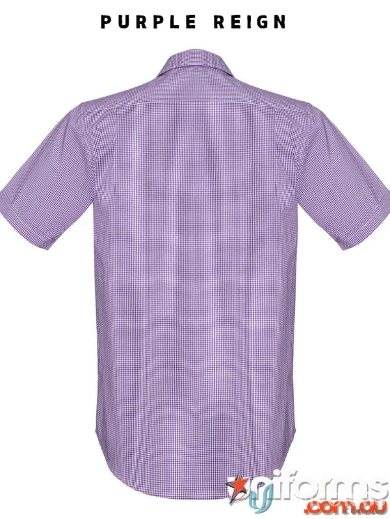 Purple checkered men’s Newport SS Shirt for easy wear, gentle machine wash safe