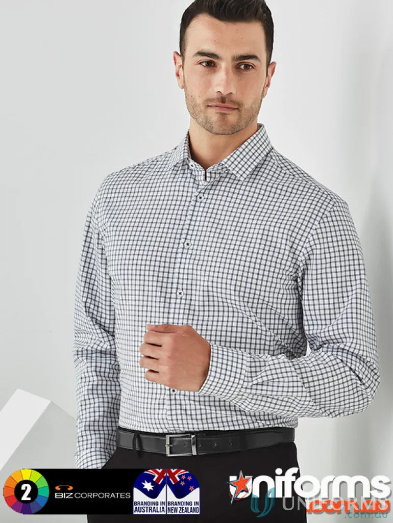 Man in checkered Noah LS Shirt with all-day comfort, style RS070ML