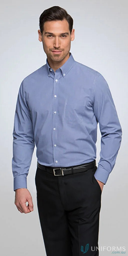 Man modeling Mens Pippa LS Check long-sleeve shirt with collar for work style
