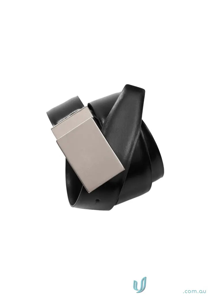 Black leather mens PU belt with silver buckle, perfect for uniforms and workwear