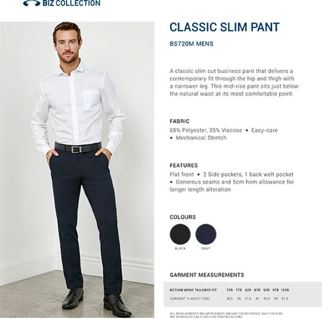 Mens Slim Fit Classic Pant - Pants