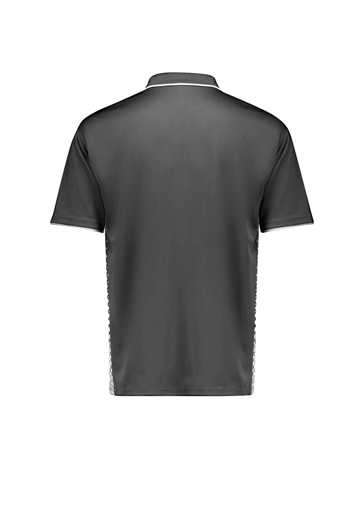Mens Spark SS Polo black short-sleeve with white trim in breathable fabric