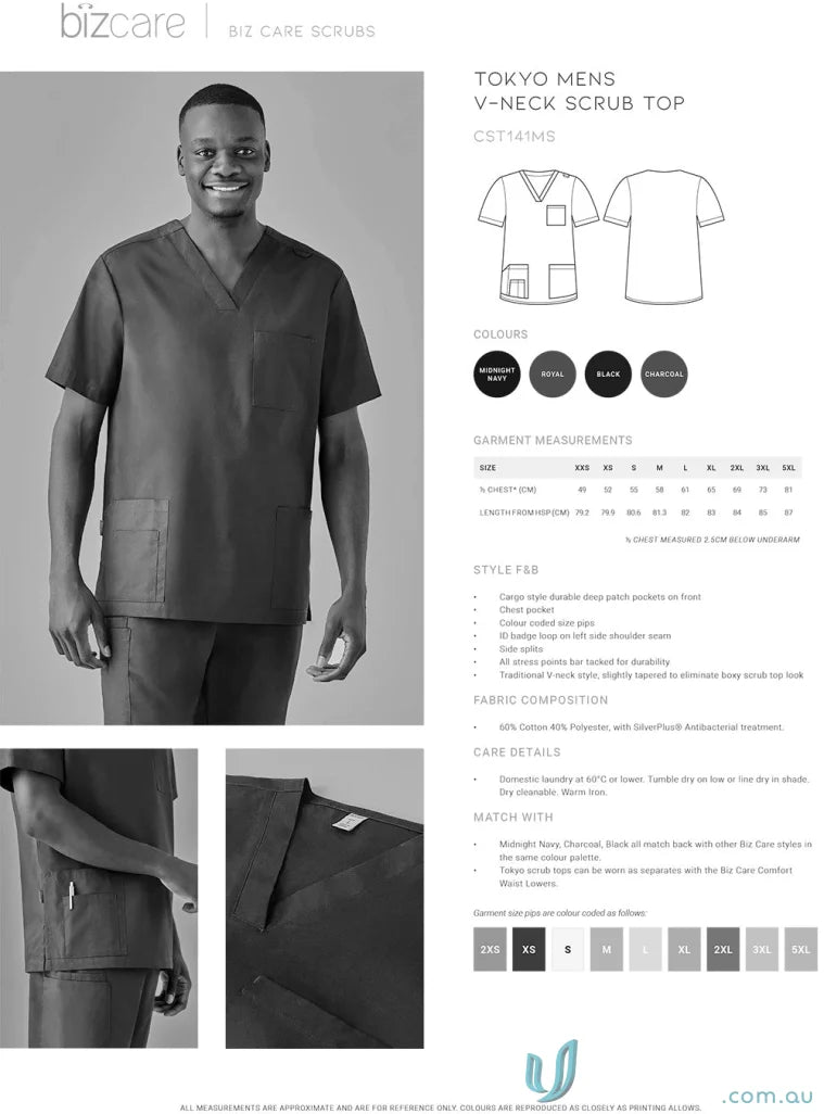 Men’s Tokyo V-Neck Scrub Top with SilverPlus antibacterial for comfortable tokyo scrub style