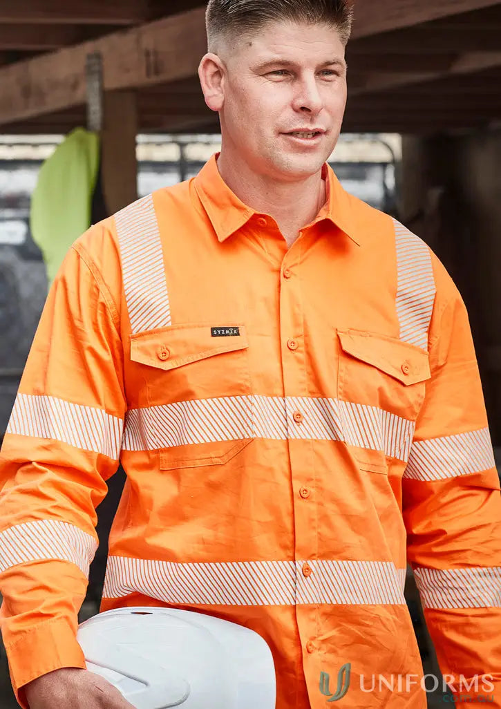 Mens VIC Rail Shirt with segmented reflective tape and all-day comfort in orange